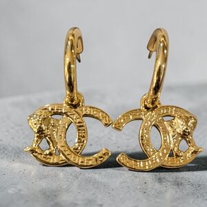 Gold C Circle Animal Charm Earrings